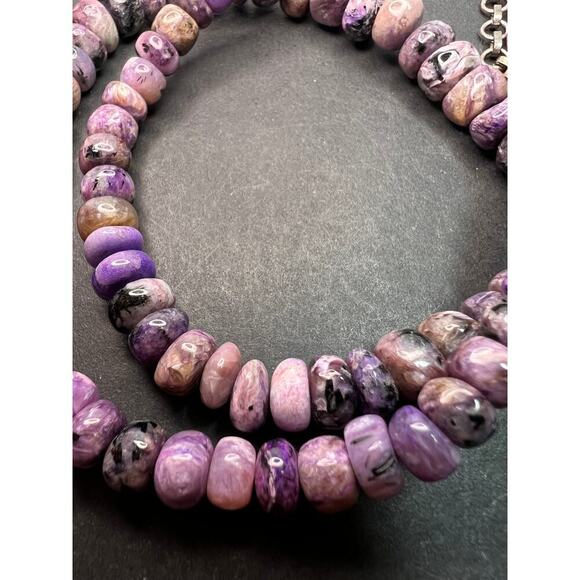 NEW Charoite rondelle beaded 18 inch necklace with 925 clasp - Picture 5 of 11